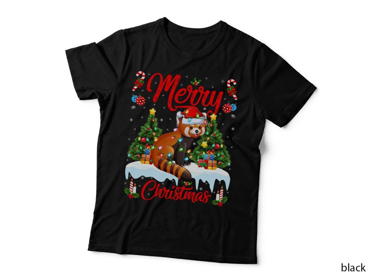 Red Panda Lover Xmas Lighting Santa Hat Red Panda Christmas T-Shirt