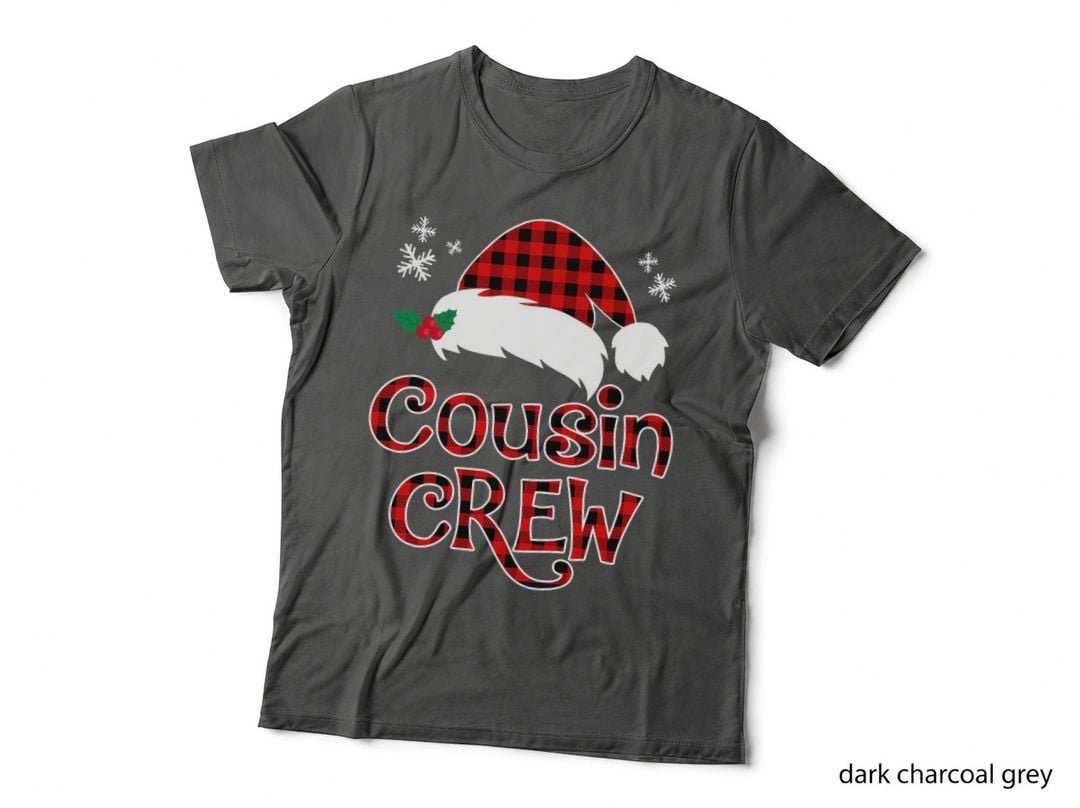 Red Plaid Cousin Crew Santa Hat Family Matching Christmas T-Shirt