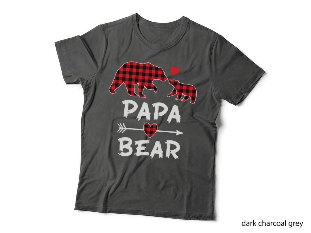 Red Plaid Papa Bear Xmas Funny Family Christmas Pajama Xmas T-Shirt