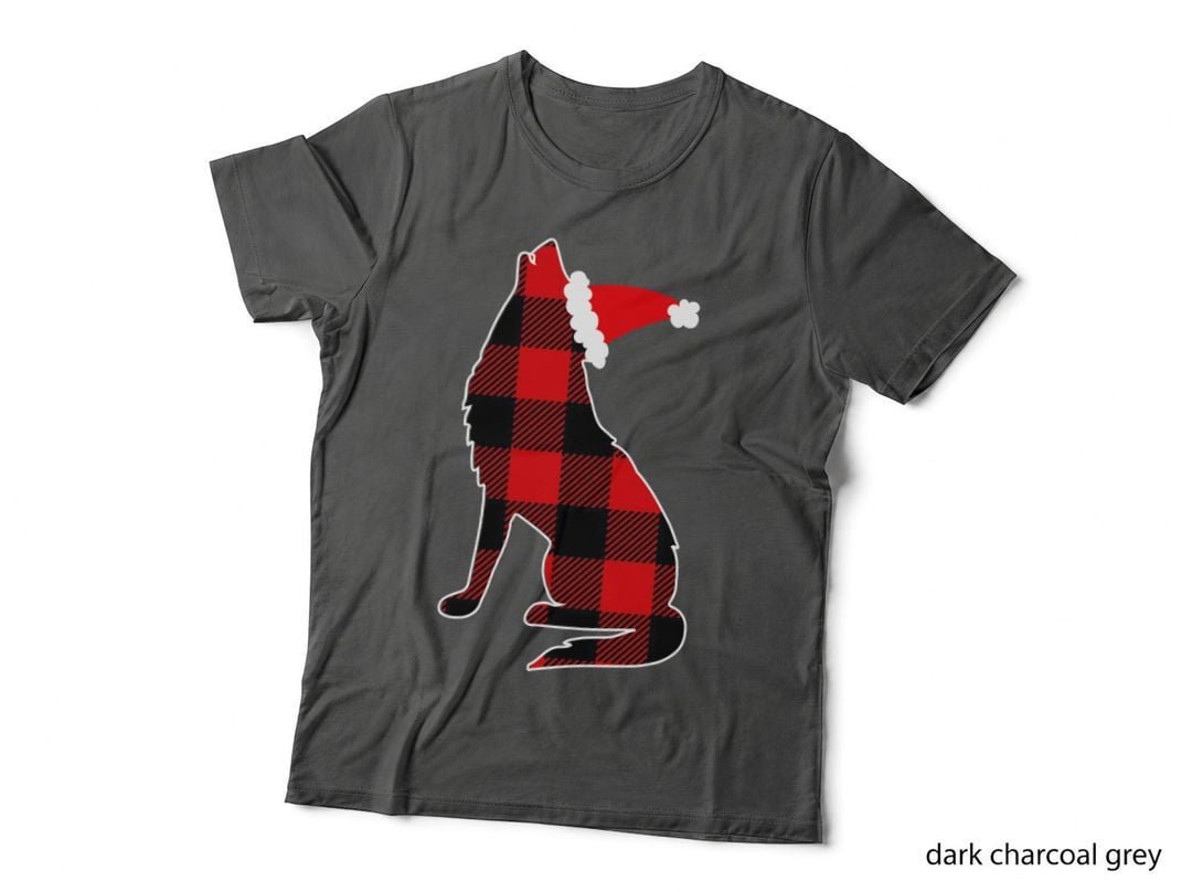 Red Plaid Wolf Santa Hat Christmas Pajama Wolf Lover T-Shirt