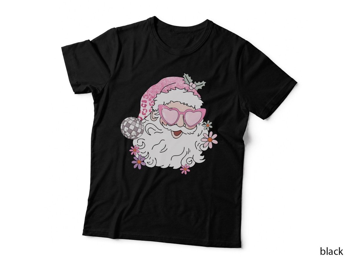 Retro Pink Disco Santa Preppy Christmas Funny Holiday T-Shirt