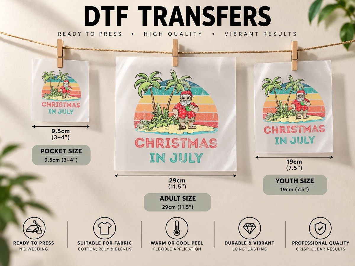 Retro Santa Summer Vacation Christmas in July DTF Transfer Iron On