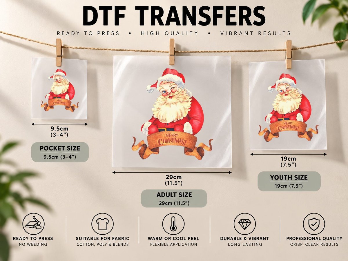 Retro Vintage Santa Claus Merry Christmas DTF Transfer Iron On