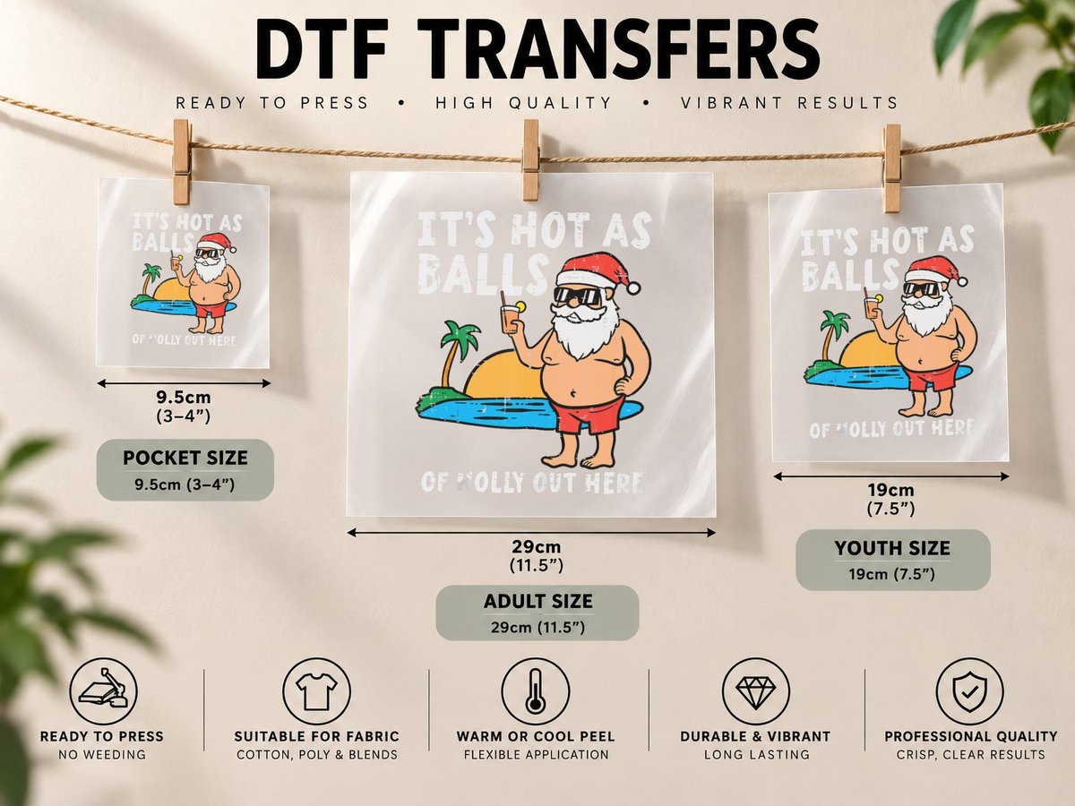 Santa Beach Hot as Balls of Holly Funny Christmas in July DTF Transfer Iron On