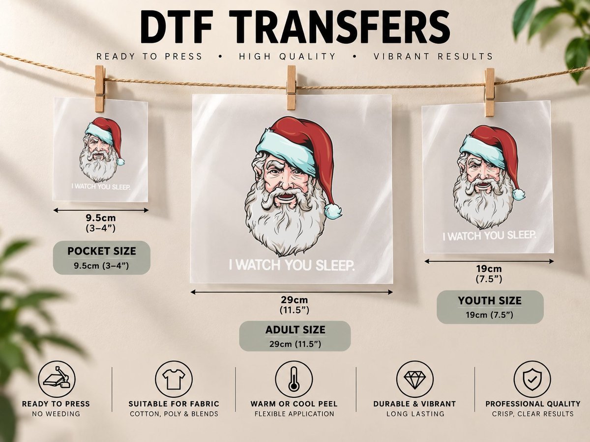 Santa Claus I Watch You Sleep Funny Christmas Dark Humor DTF Transfer Iron On