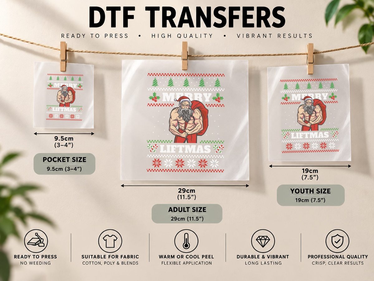 Santa Claus Weightlifting Christmas Fitness Gym Xmas Men DTF Transfer Iron On
