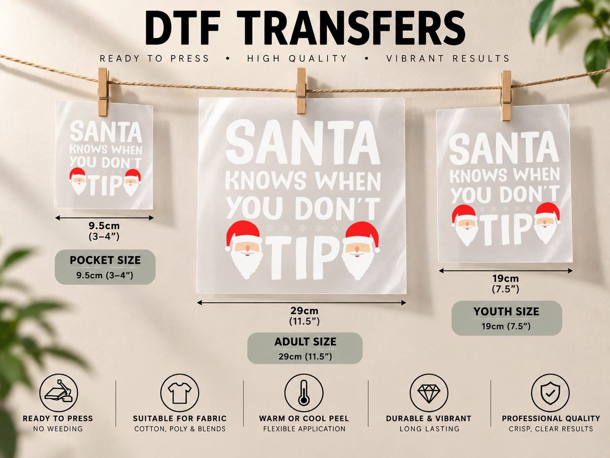 Santa Knows When You Don't Tip Server Squad Santa List DTF Transfer Iron On
