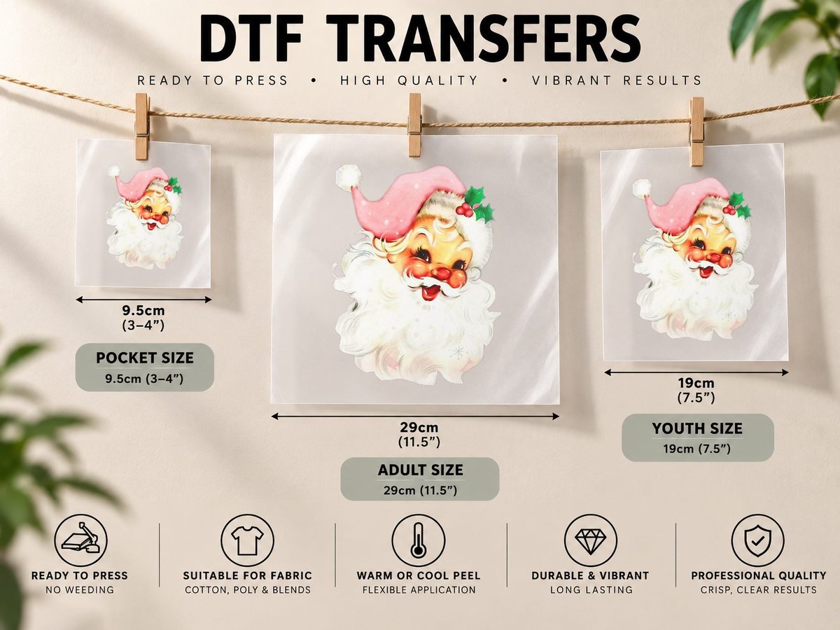Santa Pink Vintage Christmas Funny Claus Xmas Gifts DTF Transfer Iron On