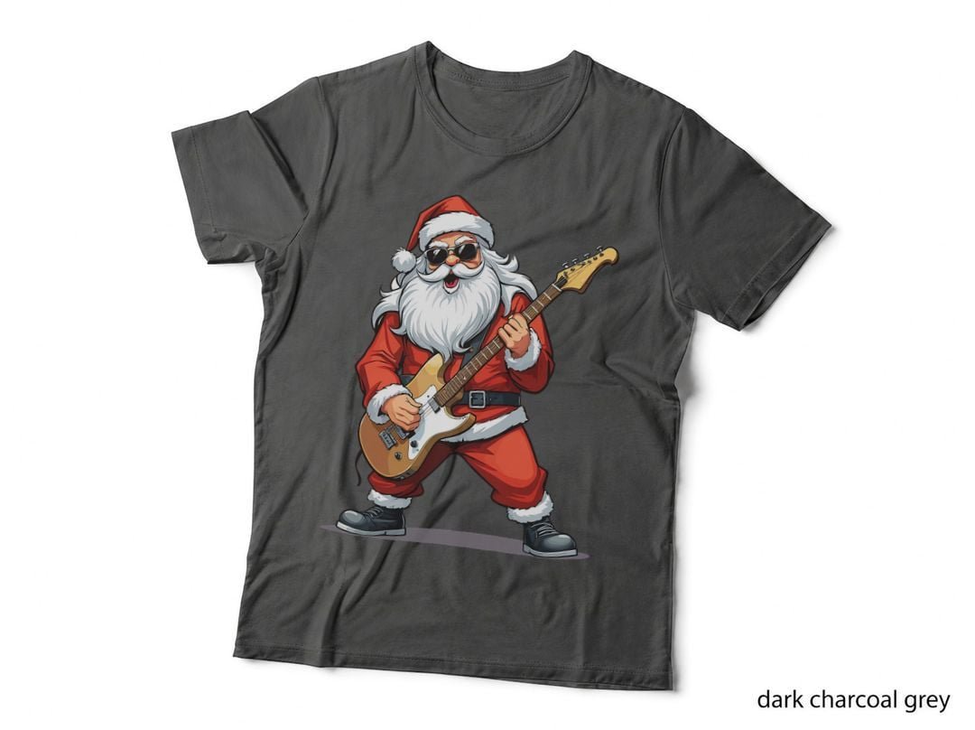 Santa Playing Guitar Funny Christmas Electric Guitar Santa T-Shirt