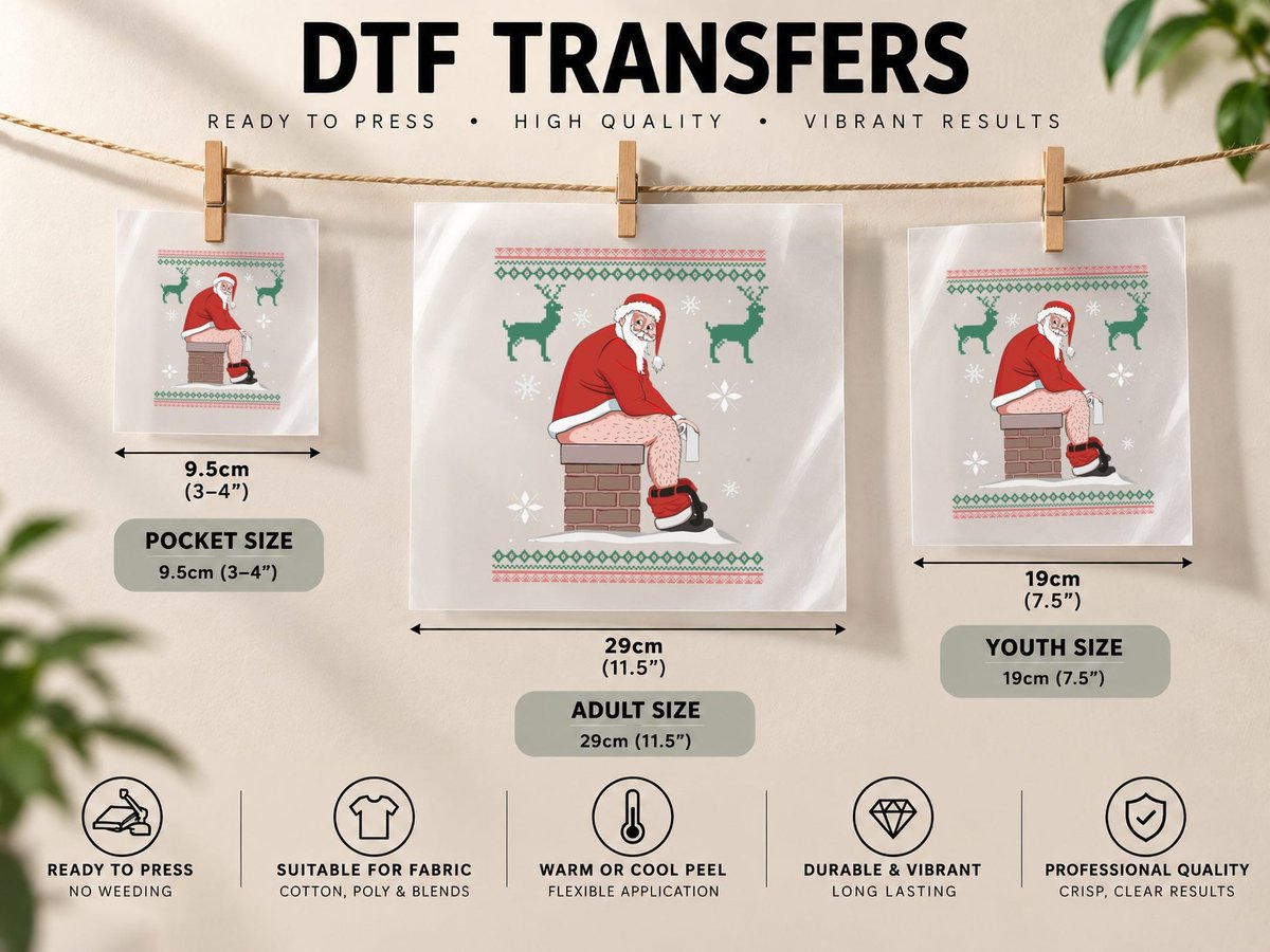 Santa Pooping Down the Chimney Ugly Christmas Pullover DTF Transfer Iron On