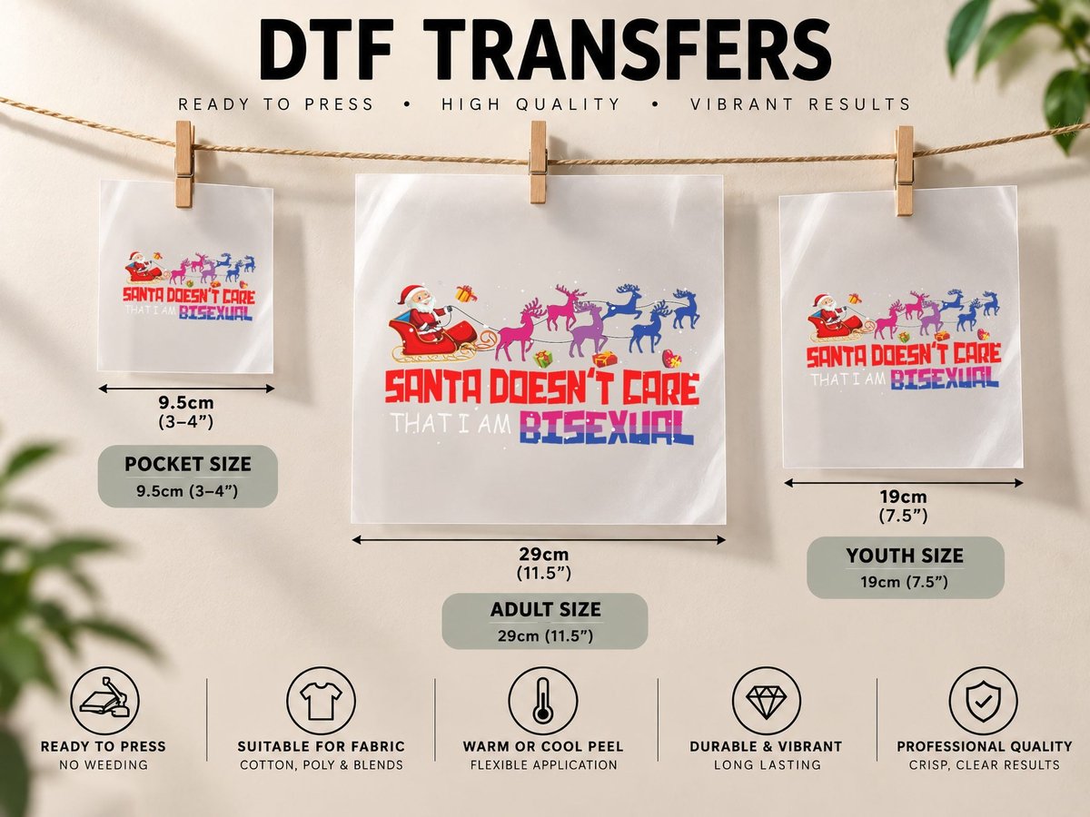 Santa Proud Bisexual Christmas Sleigh Reindeer Proud LGBT DTF Transfer Iron On