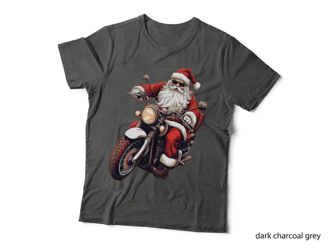Santa Riding Motorcycle Bike Funny Christmas Biker Xmas T-Shirt