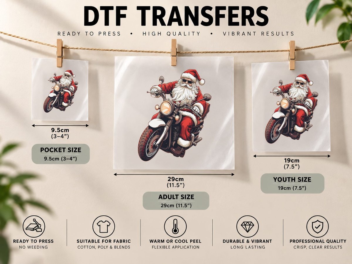 Santa Riding Motorcycle Bike Funny Christmas Biker Xmas DTF Transfer Iron On