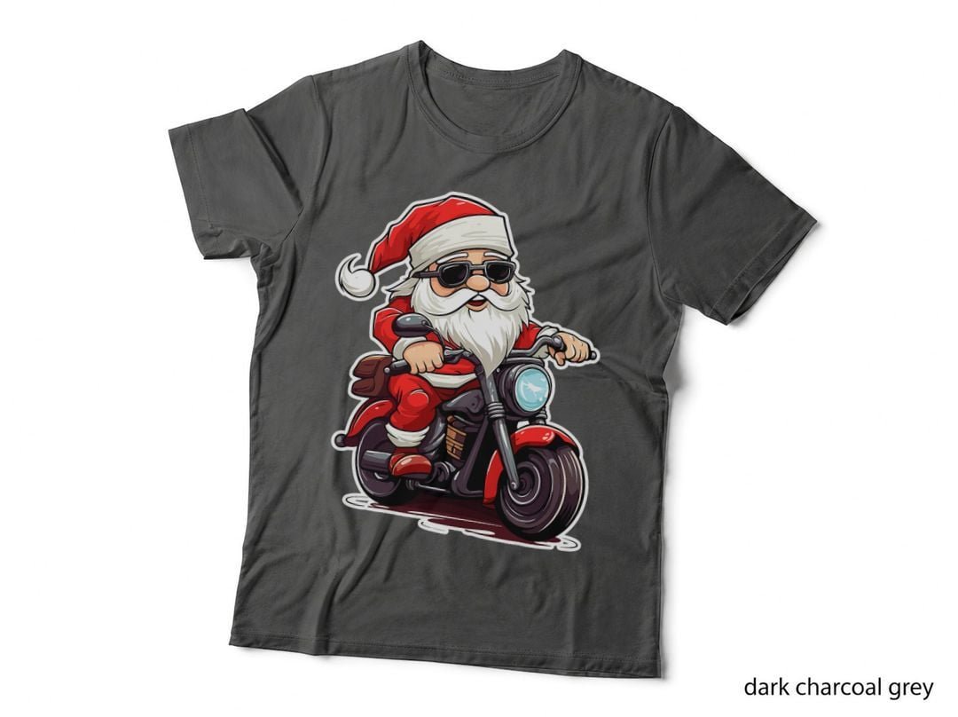 Santa Riding Motorcycle Christmas Biker Santa Xmas T-Shirt
