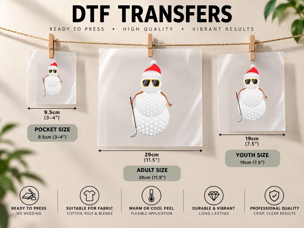 Santa Snowman Golf Ball Christmas Golfer Gift DTF Transfer Iron On