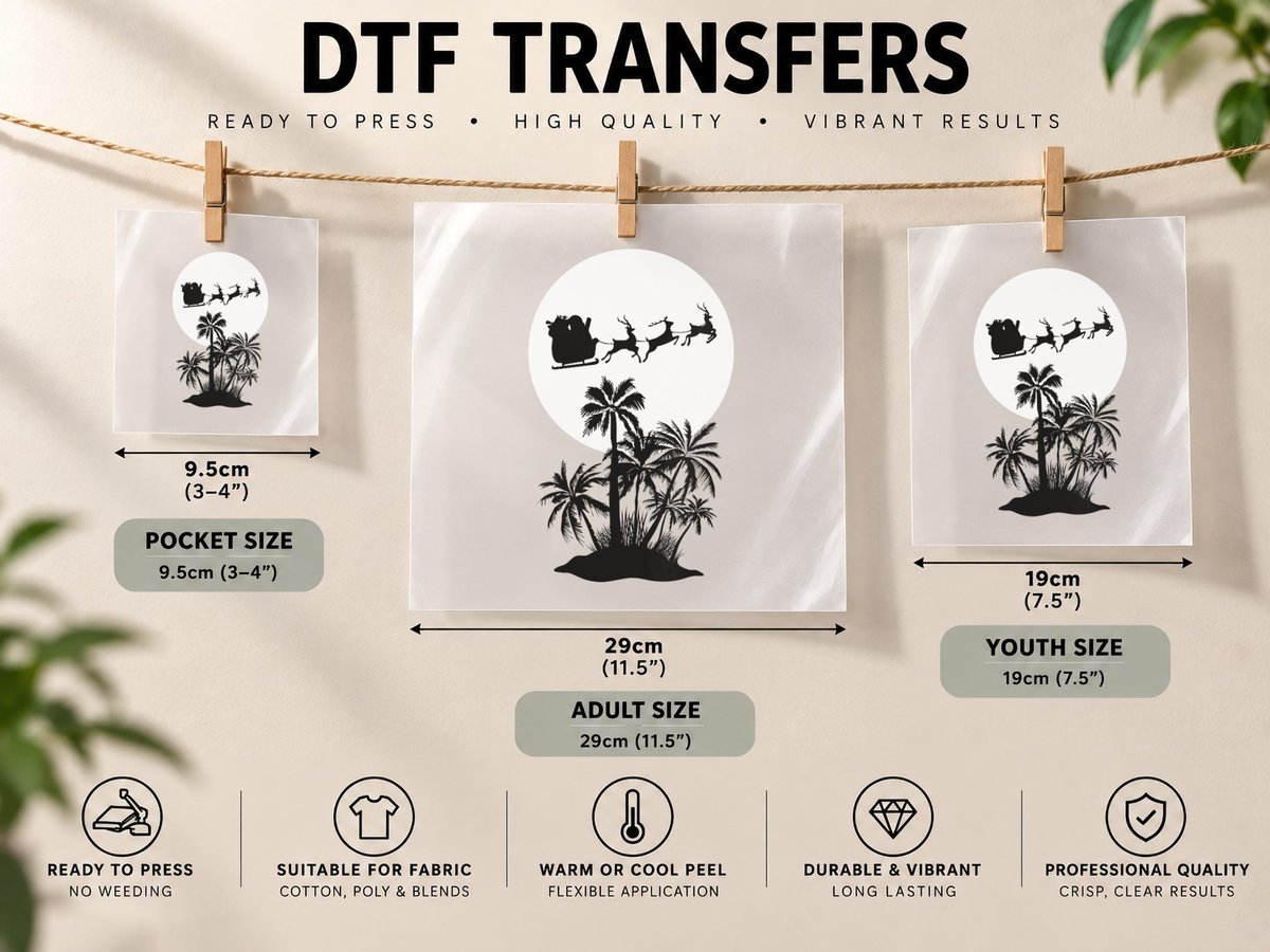 Santa Tropical Island and Full Moon for Christmas Travel DTF Transfer Iron On