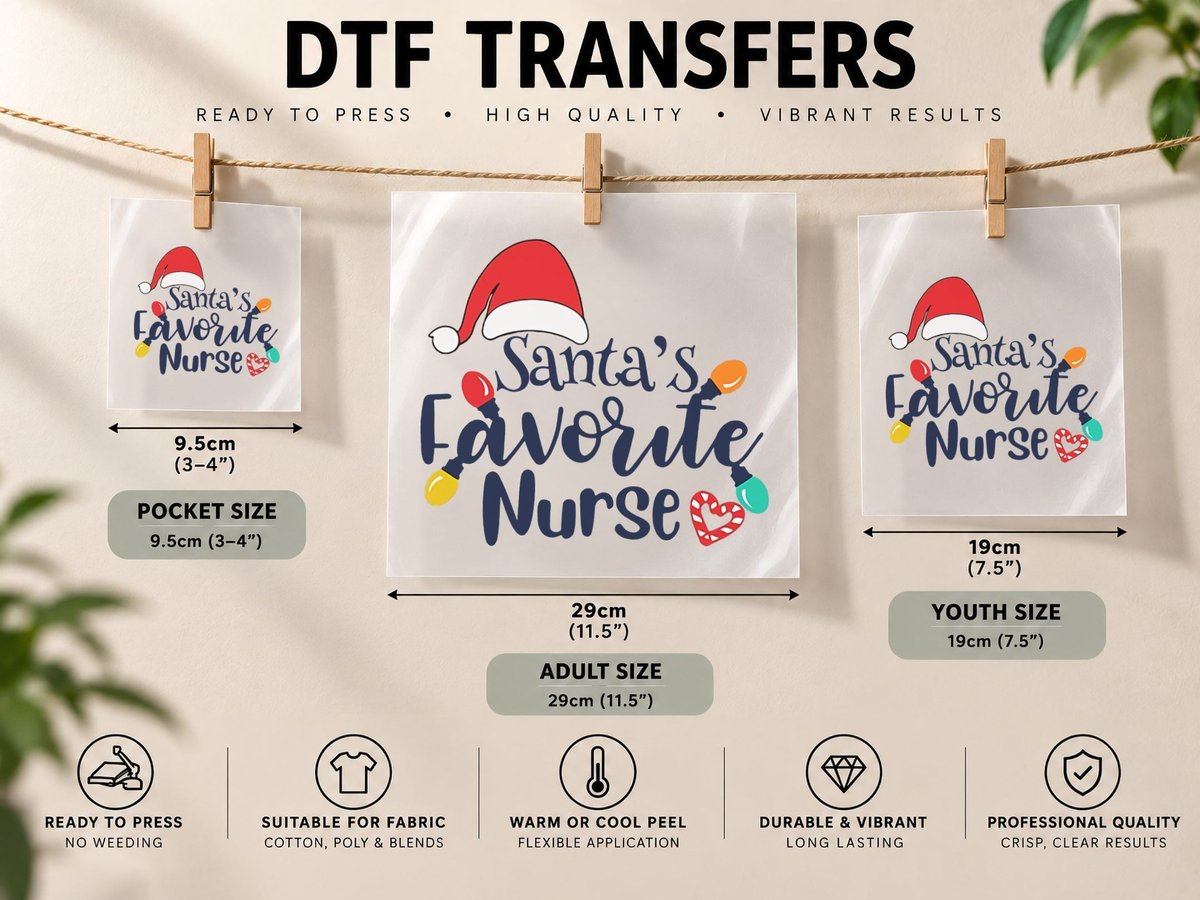Santa's Favorite Nurse Medical Christmas Nursing Ugly Xmas DTF Transfer Iron On