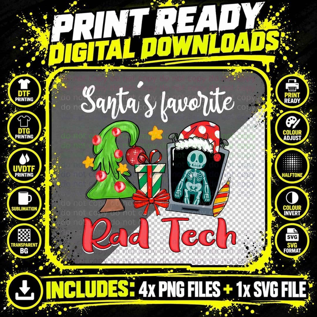 Santa's Favorite Rad Tech Christmas Pajama Funny Xmas Png SVG Digital Bundle