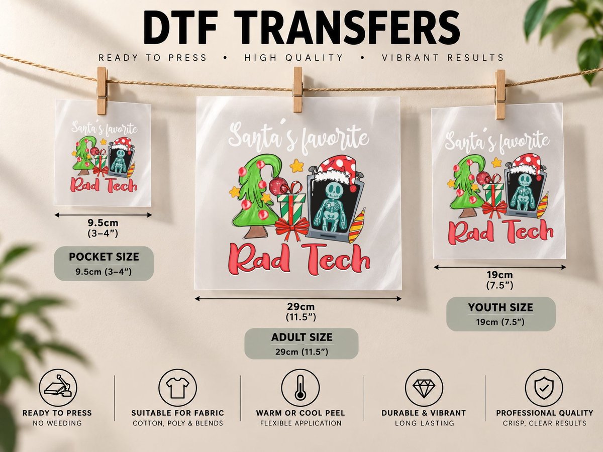 Santa's Favorite Rad Tech Christmas Pajama Funny Xmas Gifts DTF Transfer Iron On
