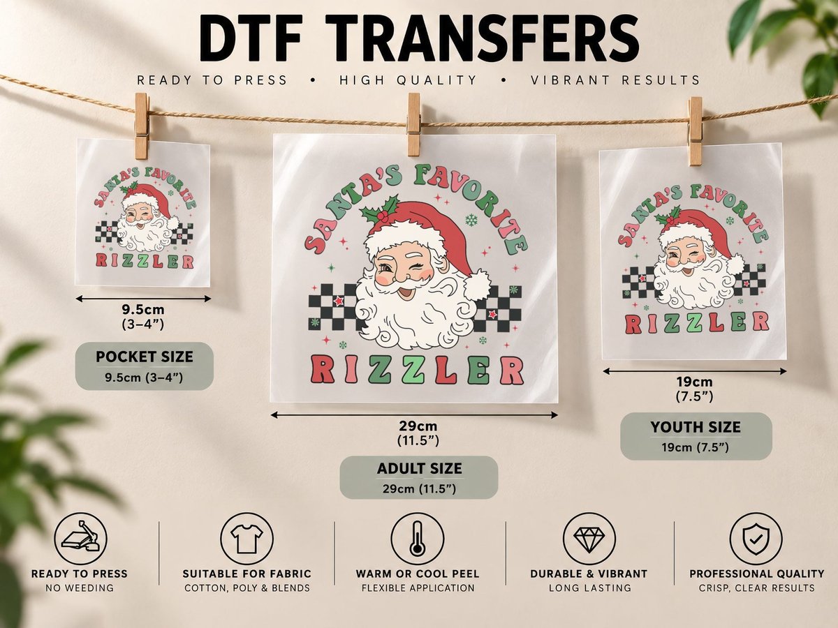 Santa's Favorite Rizzler W Rizz Christmas Xmas DTF Transfer Iron On