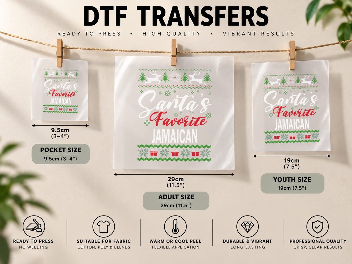Santas Favorite Jamaican Jamaica Christmas Ugly Xmas DTF Transfer Iron On