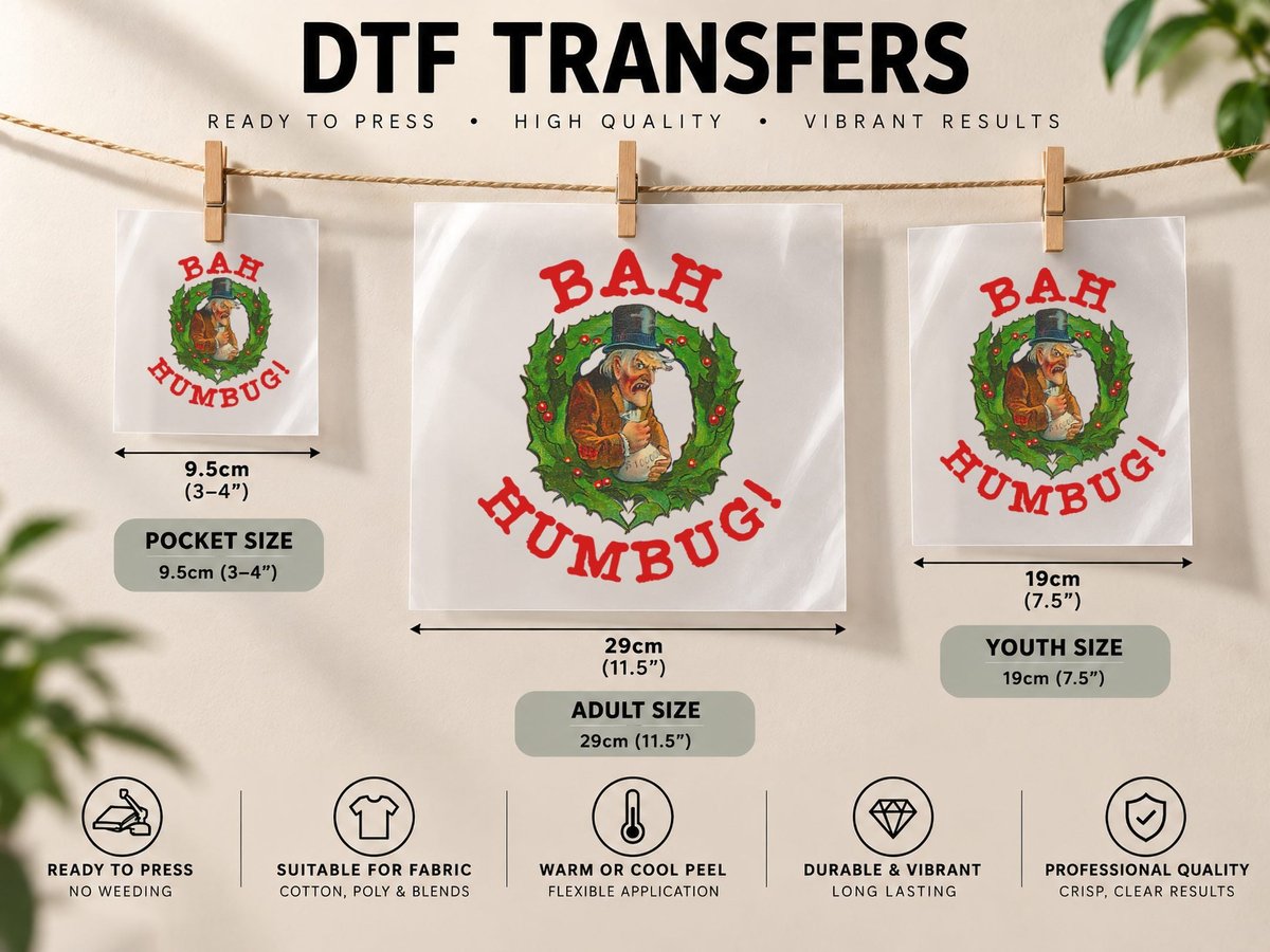 Scrooge Bah Humbug Art-Funny Anti Christmas Spirit DTF Transfer Iron On