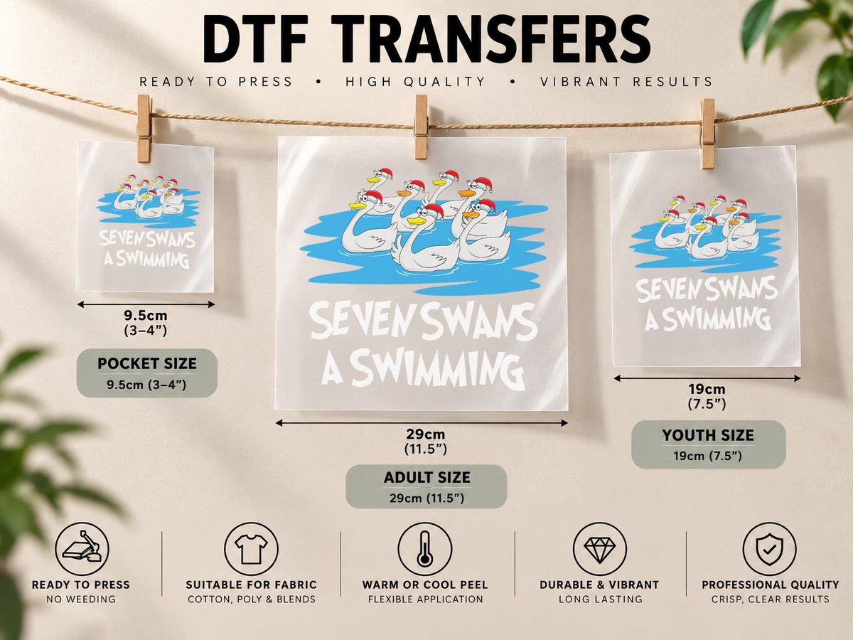 Seven Swans a Swimming 12 Days - Christmas Song Funny Gift DTF Transfer Iron On