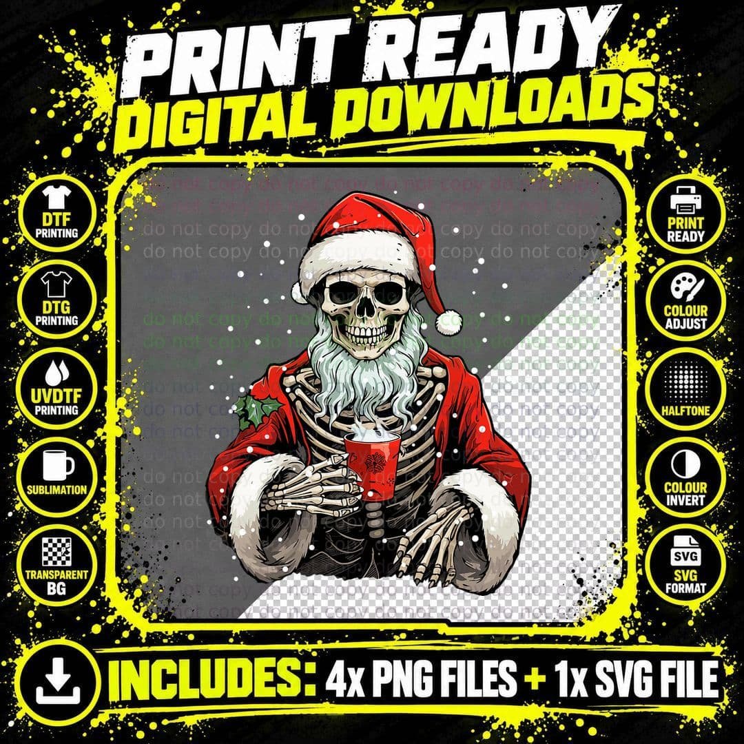 Skeleton Santa, Dead Inside Santa, Christmas Skull Funny Png SVG Digital Bundle