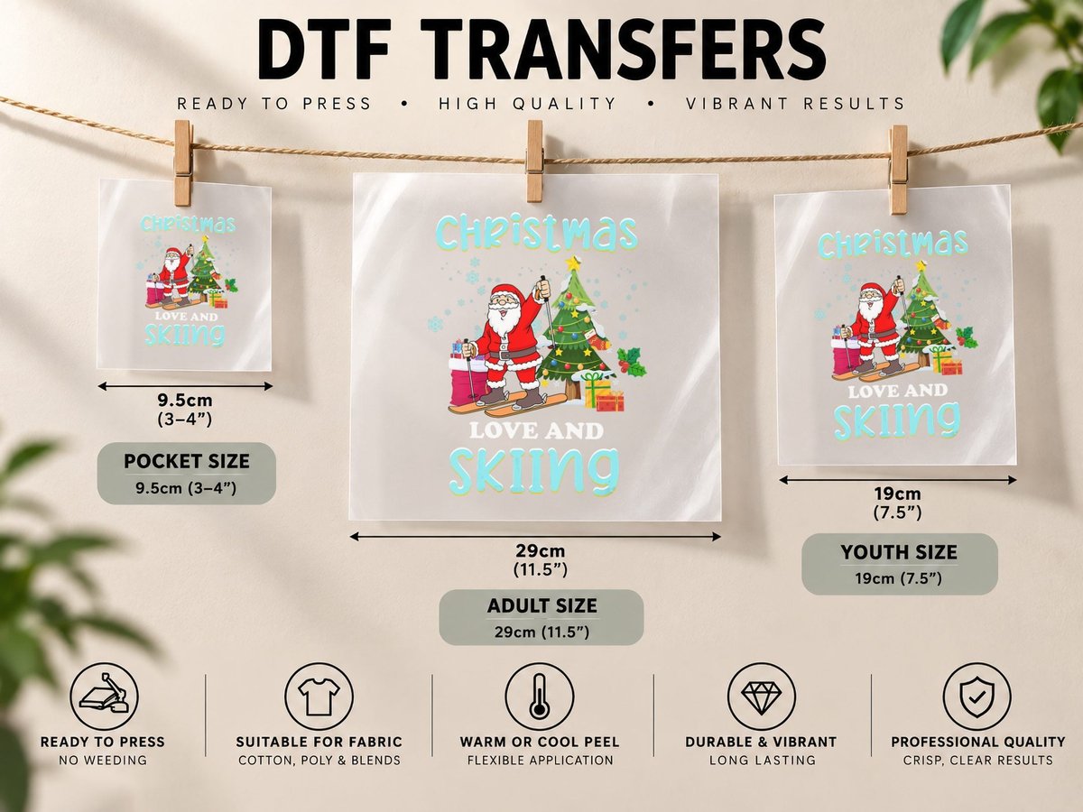 Ski Holiday Skiers Outfit Christmas Love Skiing DTF Transfer Iron On