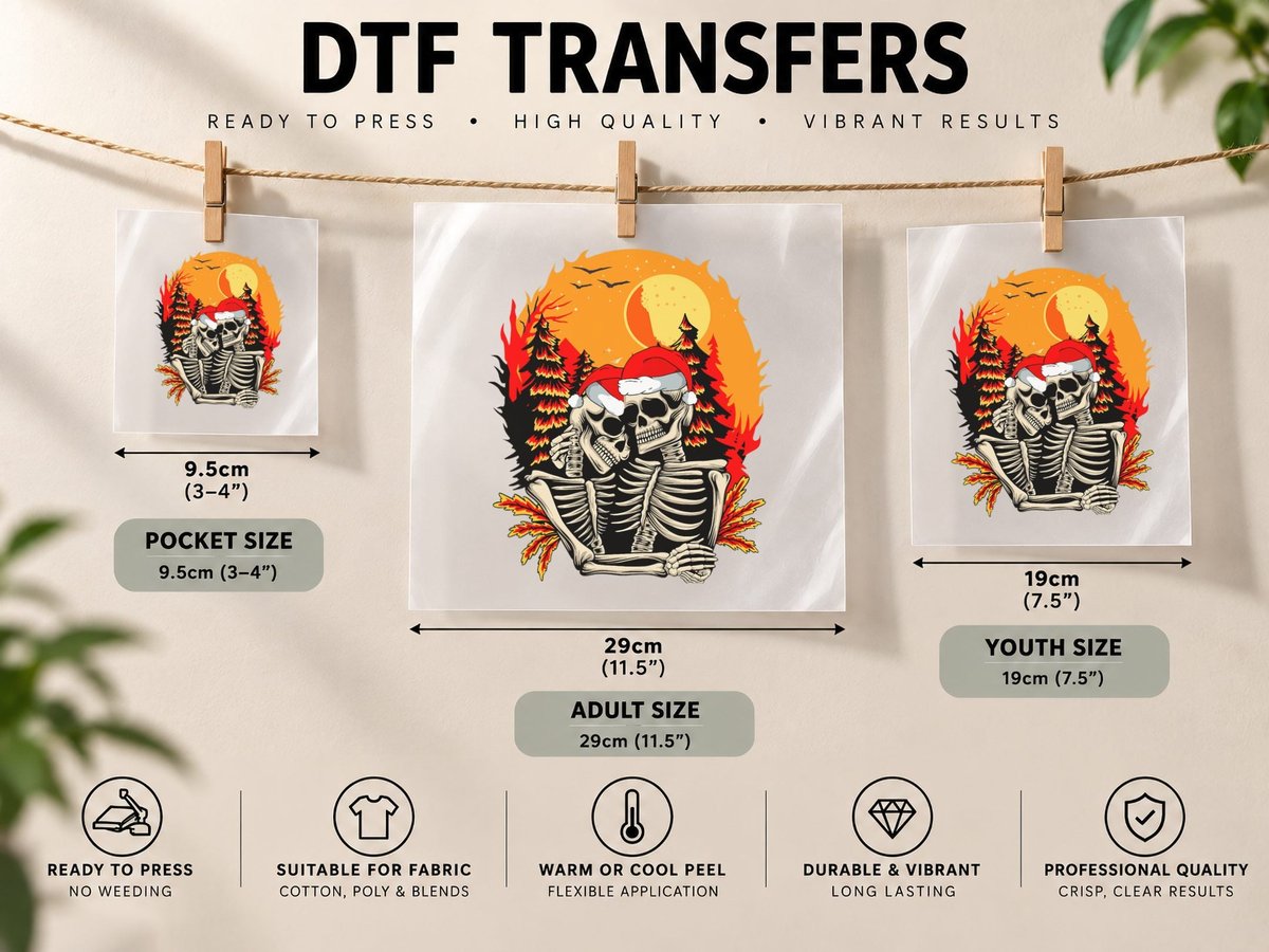 Skull Christmas Funny Santa Couple DTF Transfer Iron On