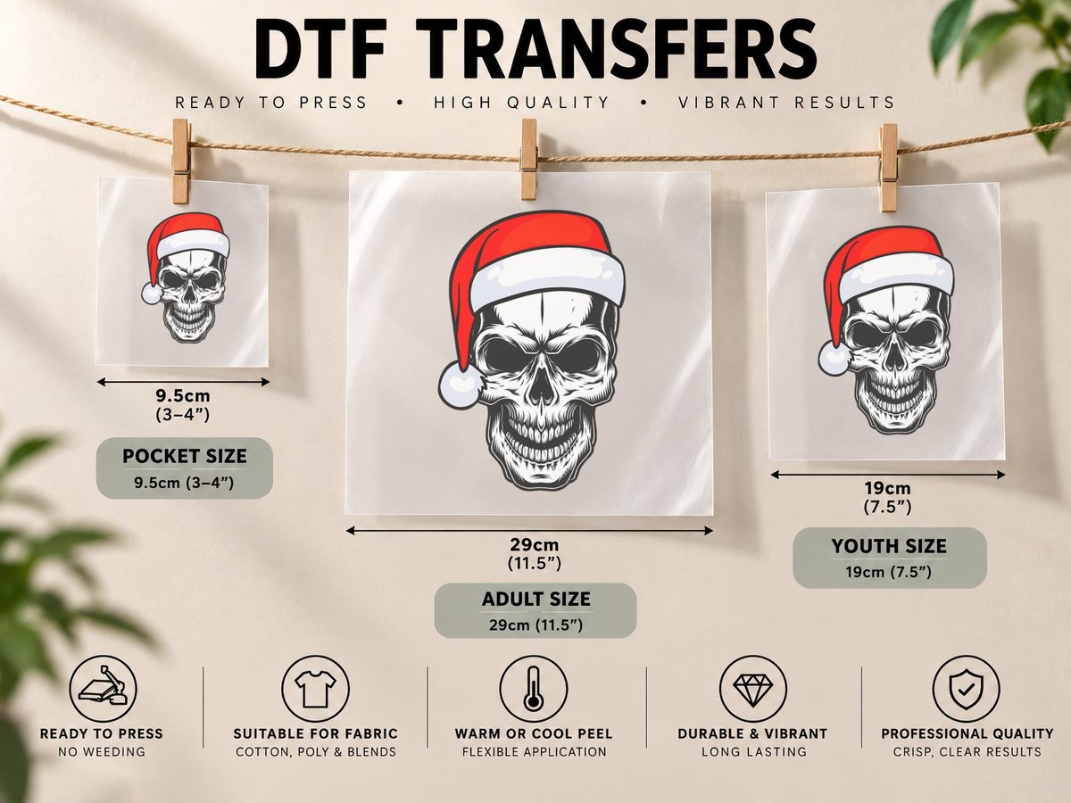 Skull Christmas Pullover, Holiday Gift, Xmas Present DTF Transfer Iron On