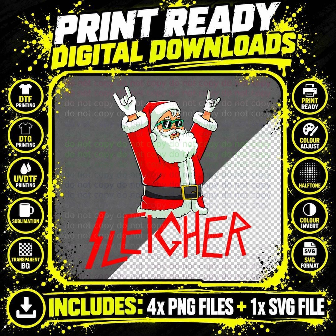 Sleigher Funny Christmas Heavy Metal Music Gifts Men Png SVG Digital Bundle