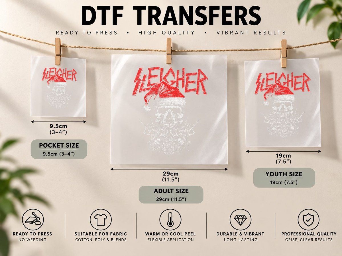 Sleigher Hail Santa Heavy Metal Skull Christmas DTF Transfer Iron On