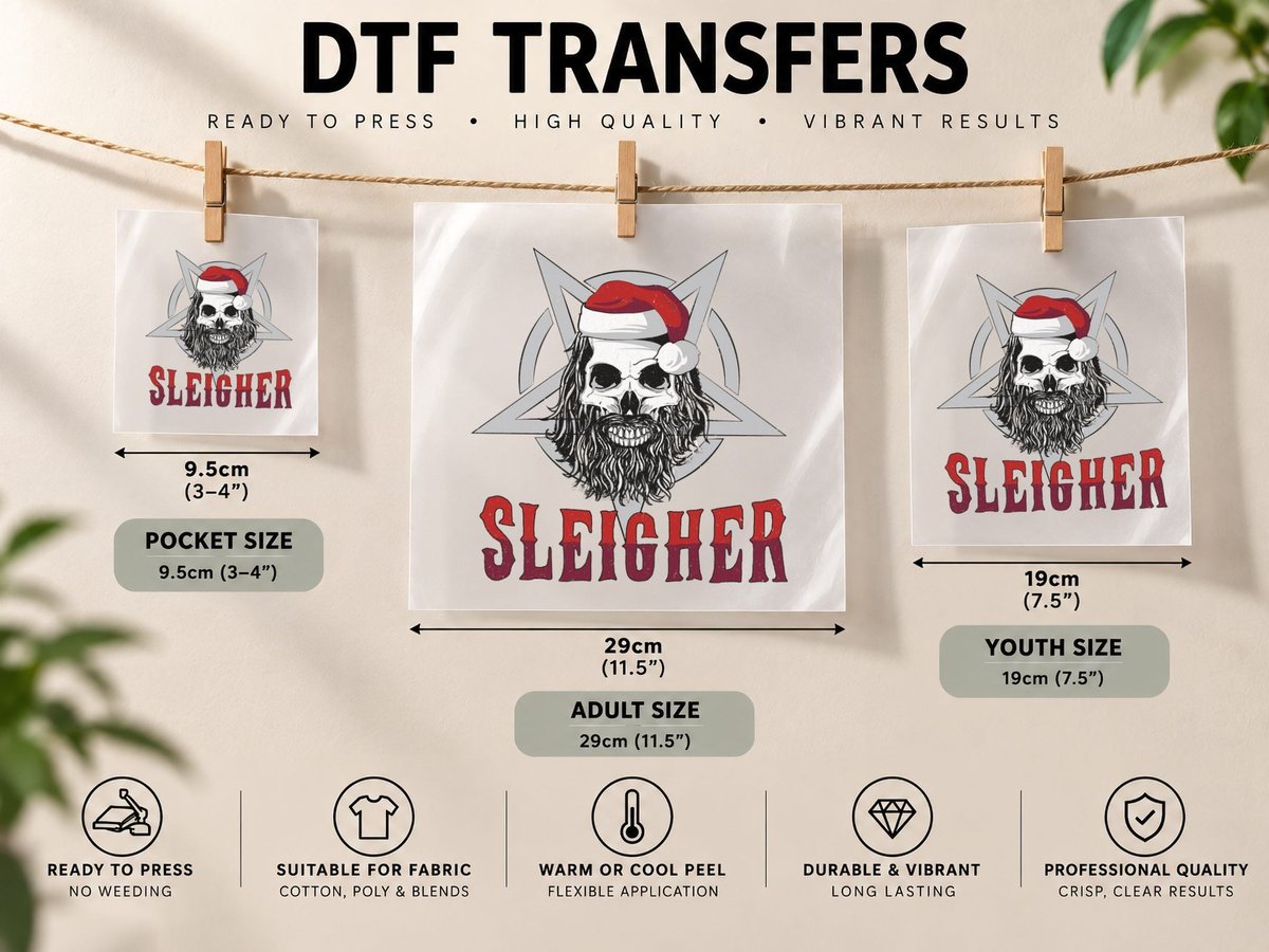 Sleigher Heavy Metal Slayer Christmas, Festive Wear DTF Transfer Iron On