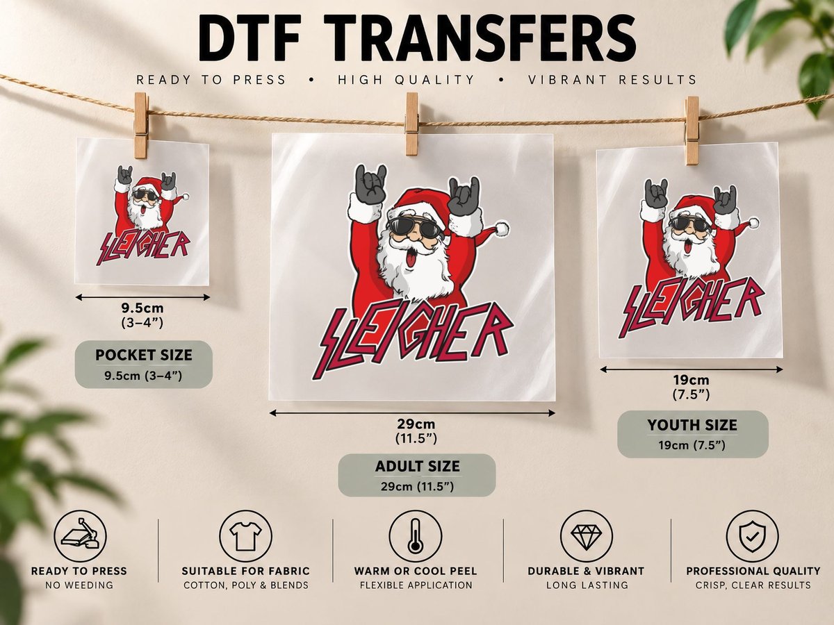 Sleigher Santa Claus Metal Christmas Funny Hail Santa DTF Transfer Iron On