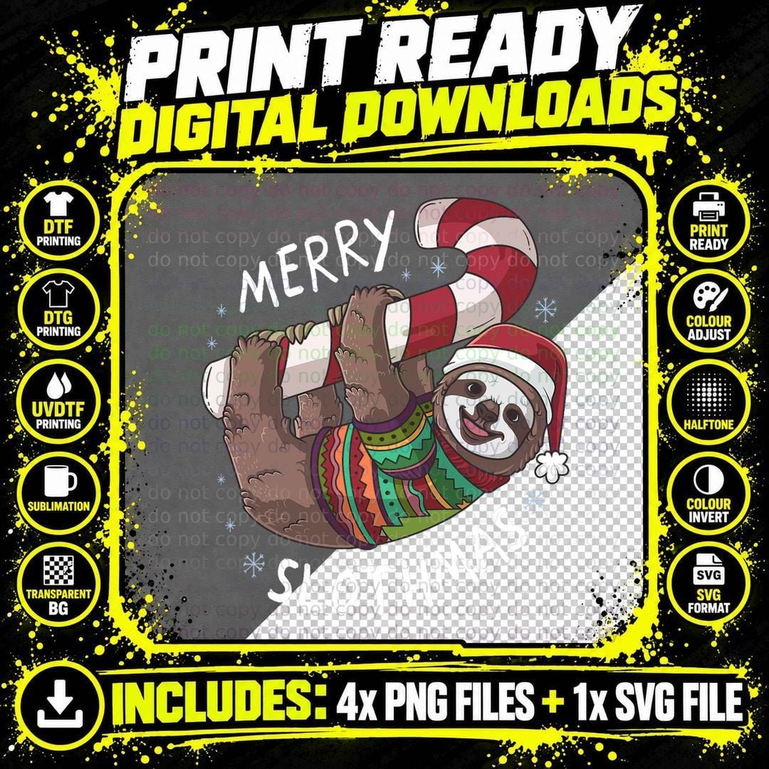 Sloth Merry Slothmas Christmas Stocking Stuffer Gift Png SVG Digital Bundle