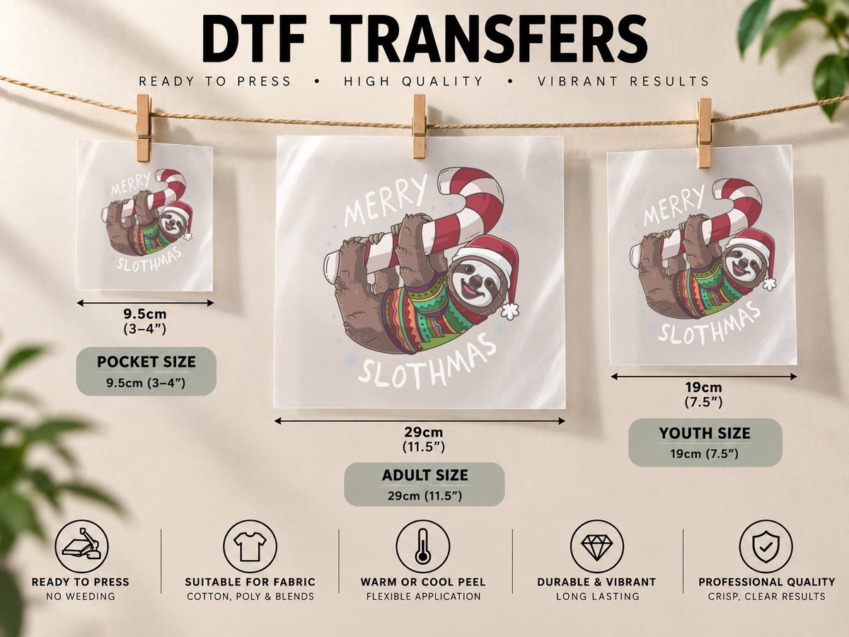 Sloth Merry Slothmas Christmas Stocking Stuffer Gift DTF Transfer Iron On