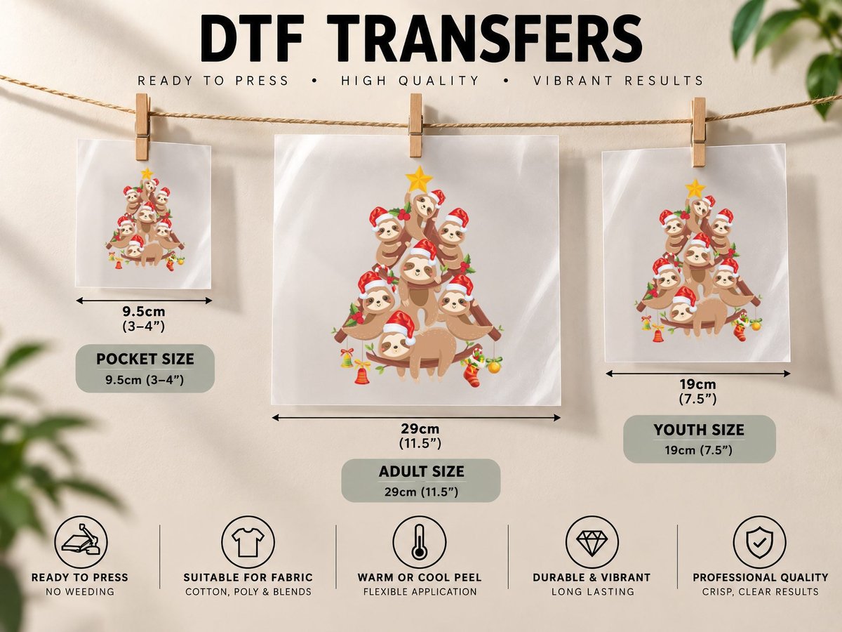 Sloths Christmas Tree Lights Xmas Sloth Lover Men Women DTF Transfer Iron On