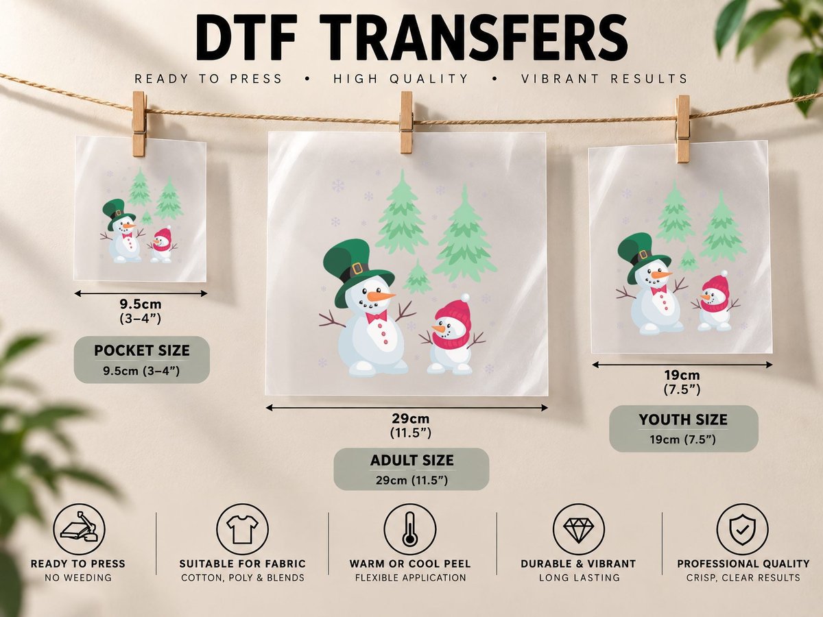 Snowman Christmas Tree Snowflakes DTF Transfer Iron On