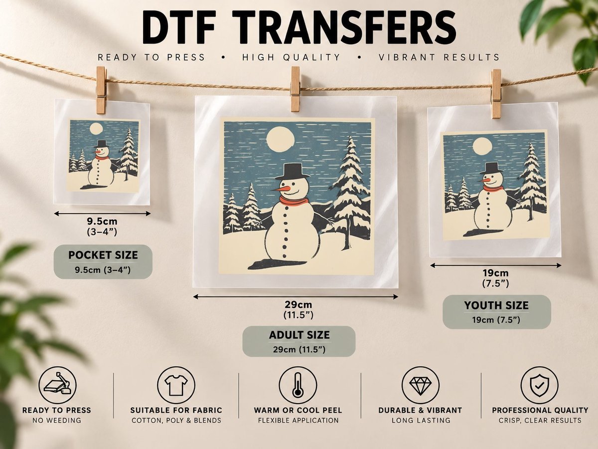 Snowman Winter Motif Vintage Retro Christmas Xmas DTF Transfer Iron On