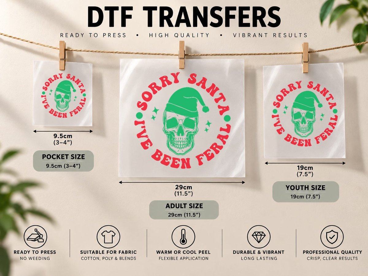 Sorry Santa I've Been Feral Retro Funny Front & Back DTF Transfer Iron On