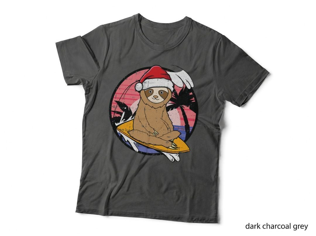 Surfing Sloth Christmas in July Beach Summer Vacation Surfer T-Shirt