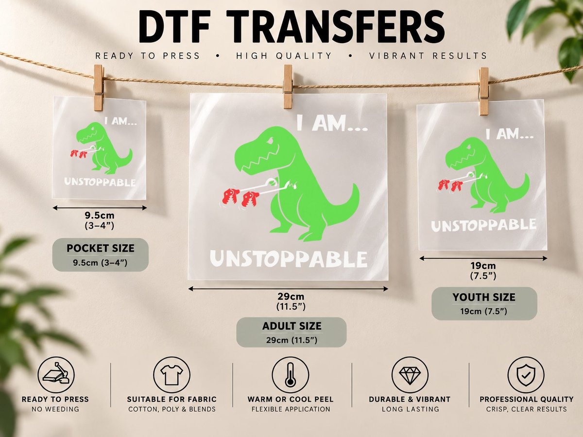 T-Rex Dinosaur I Am Unstoppable Xmas DTF Transfer Iron On