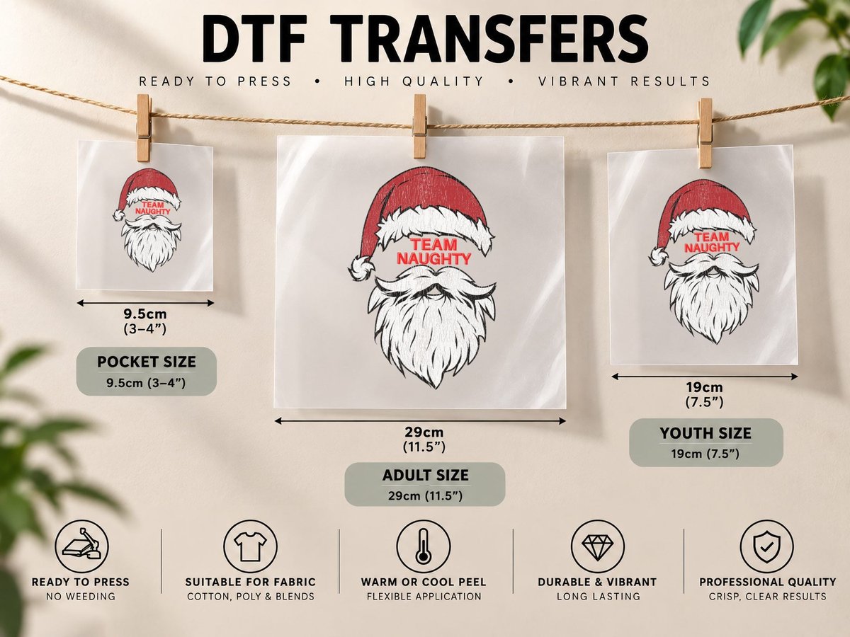 Team Naughty Christmas Santa Vintage Xmas Couple Matching DTF Transfer Iron On