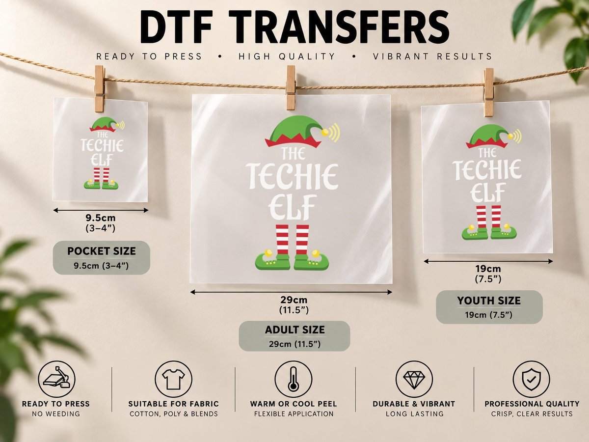 Techie Elf Family Matching Group Christmas DTF Transfer Iron On