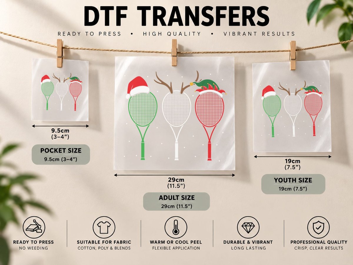 Tennis Player Sport Lover Merry Xmas Christmas Day DTF Transfer Iron On