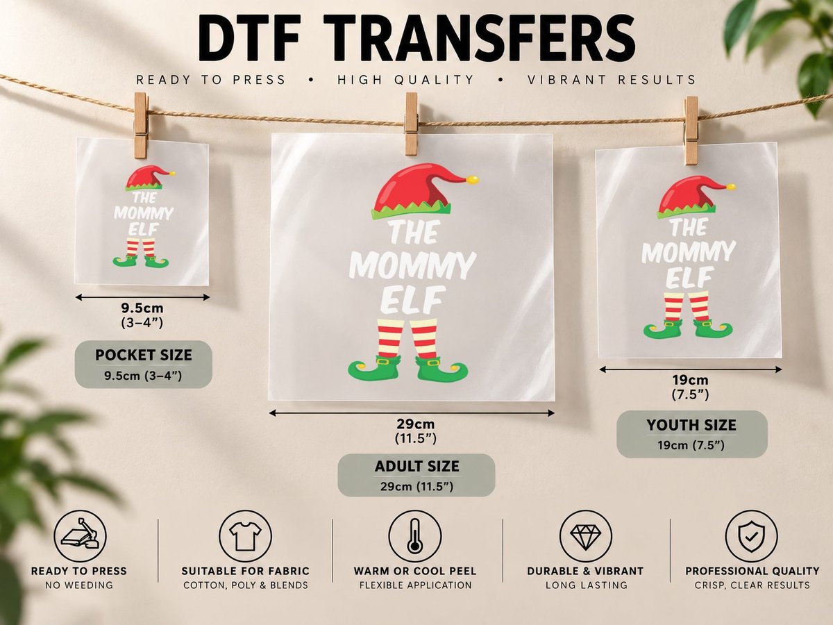 The Mommy Elf Family Matching Funny Christmas Costume DTF Transfer Iron On