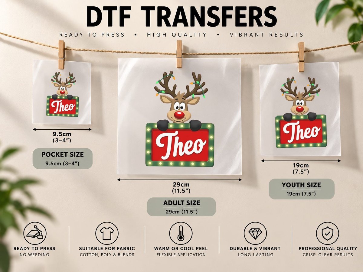 Theo Custom Reindeer Peeking Christmas Lights Happy Kids DTF Transfer Iron On