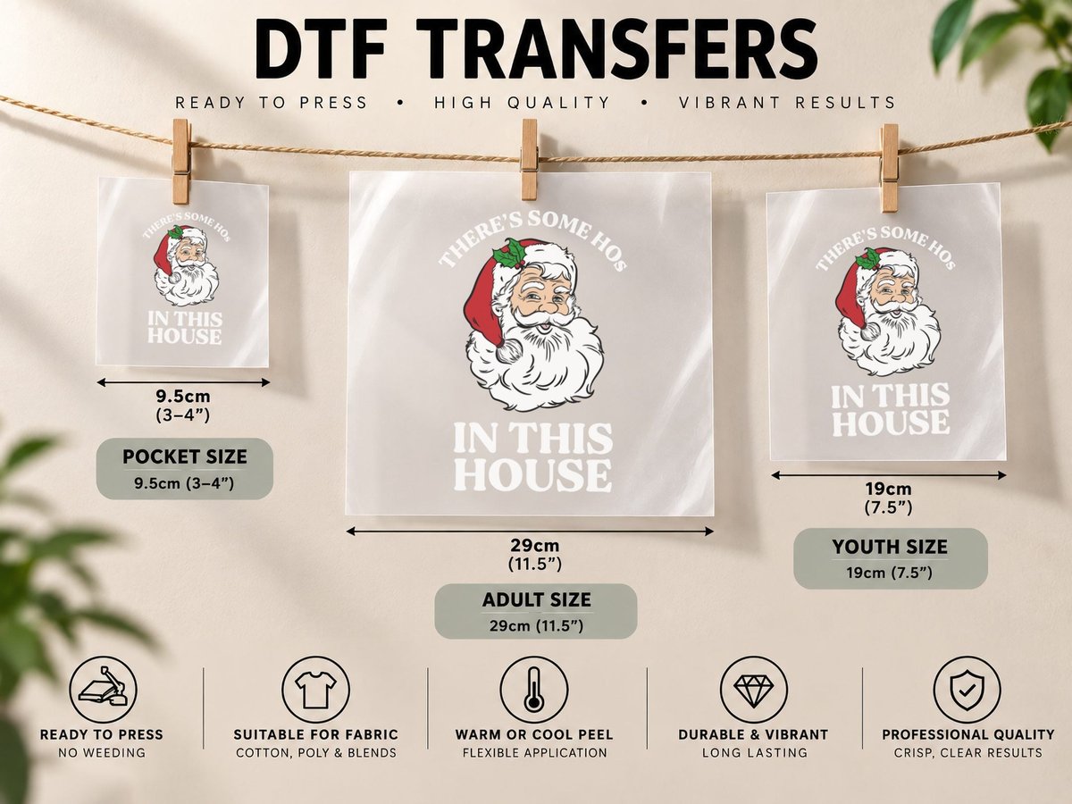 There's Some Hos in This House Funny Christmas Santa Claus DTF Transfer Iron On