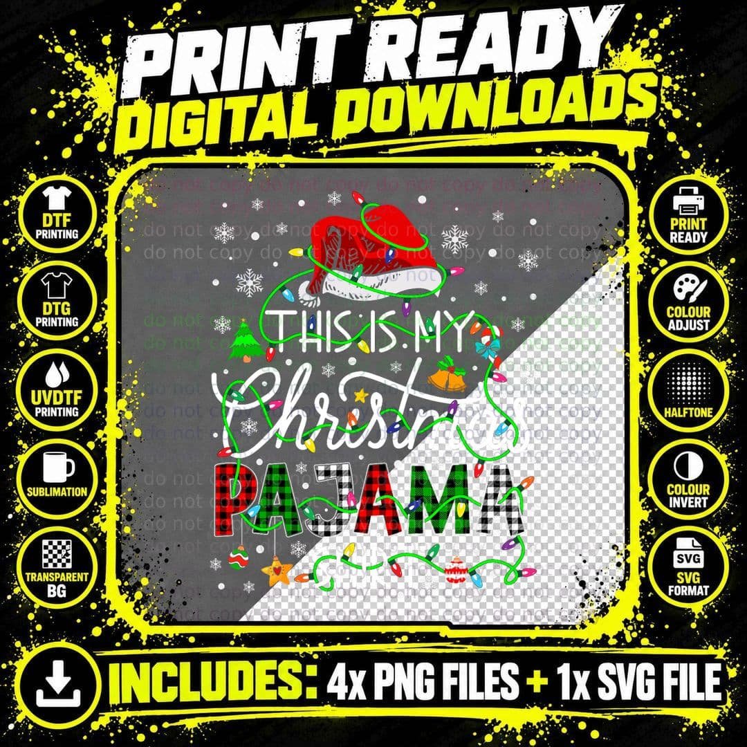 This Is My Christmas Pajama Matching Family Xmas Lights Png SVG Digital Bundle
